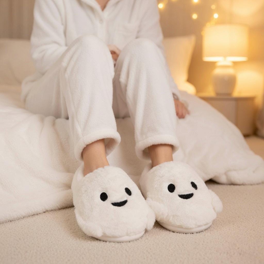 Plush Ghost Slippers | Cozy Fluffy Indoor House Shoes | SoftSlipsy