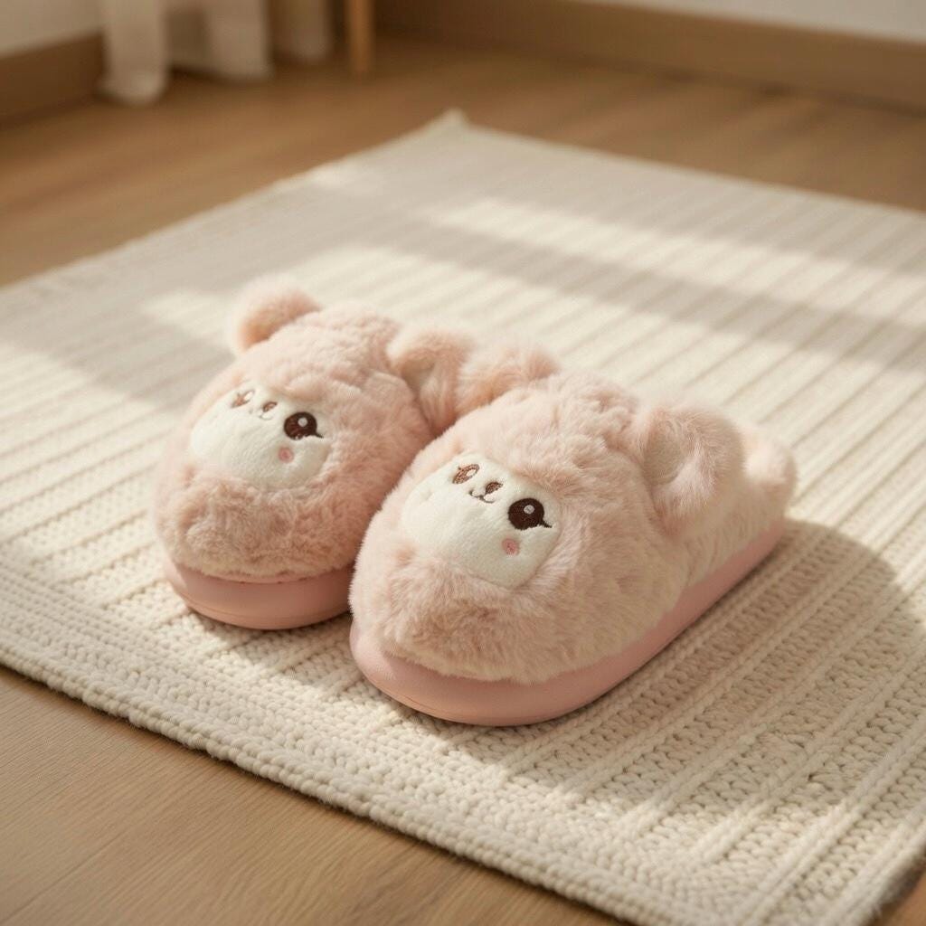 Fluffy Teddy Bear Plush Slippers | Cozy Kawaii Indoor House Shoes | SoftSlipsy