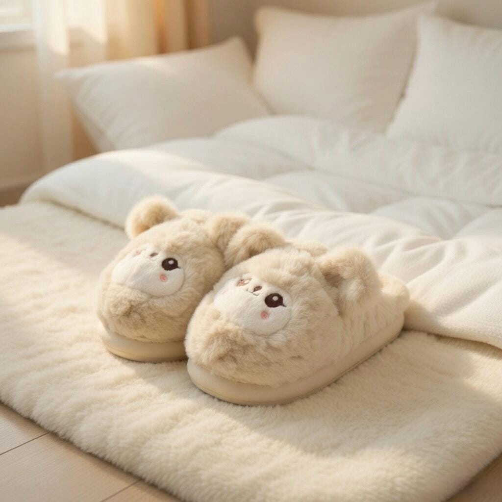 Fluffy Teddy Bear Plush Slippers | Cozy Kawaii Indoor House Shoes | SoftSlipsy