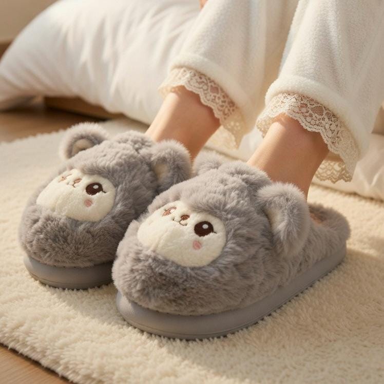 Fluffy Teddy Bear Plush Slippers | Cozy Kawaii Indoor House Shoes | SoftSlipsy