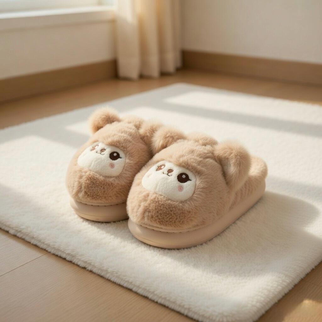 Fluffy Teddy Bear Plush Slippers | Cozy Kawaii Indoor House Shoes | SoftSlipsy