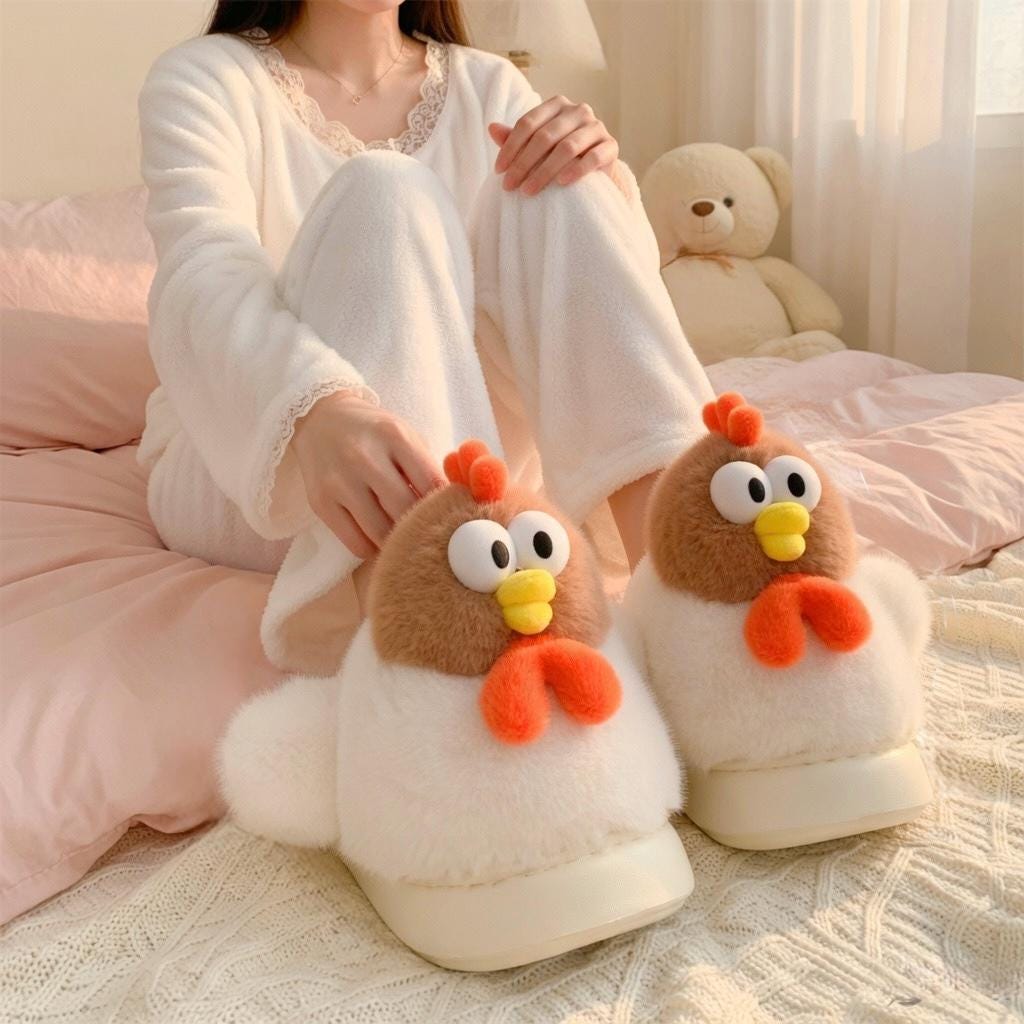 Plush Chicken Slippers | Cozy Cartoon Animal House Shoes | SoftSlipsy