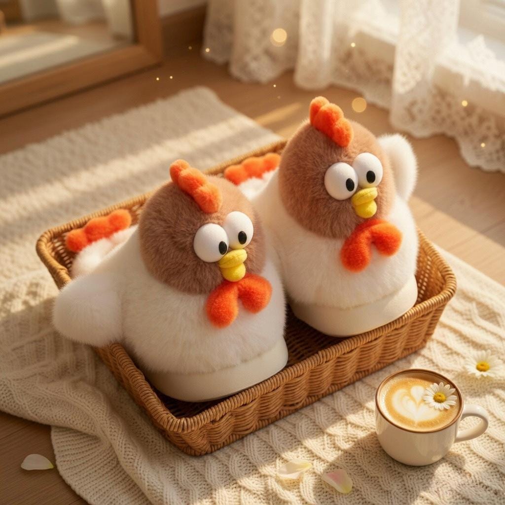 Plush Chicken Slippers | Cozy Cartoon Animal House Shoes | SoftSlipsy