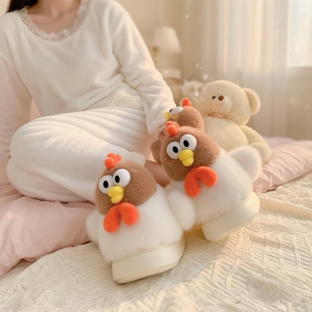 Plush Chicken Slippers | Cozy Cartoon Animal House Shoes | SoftSlipsy