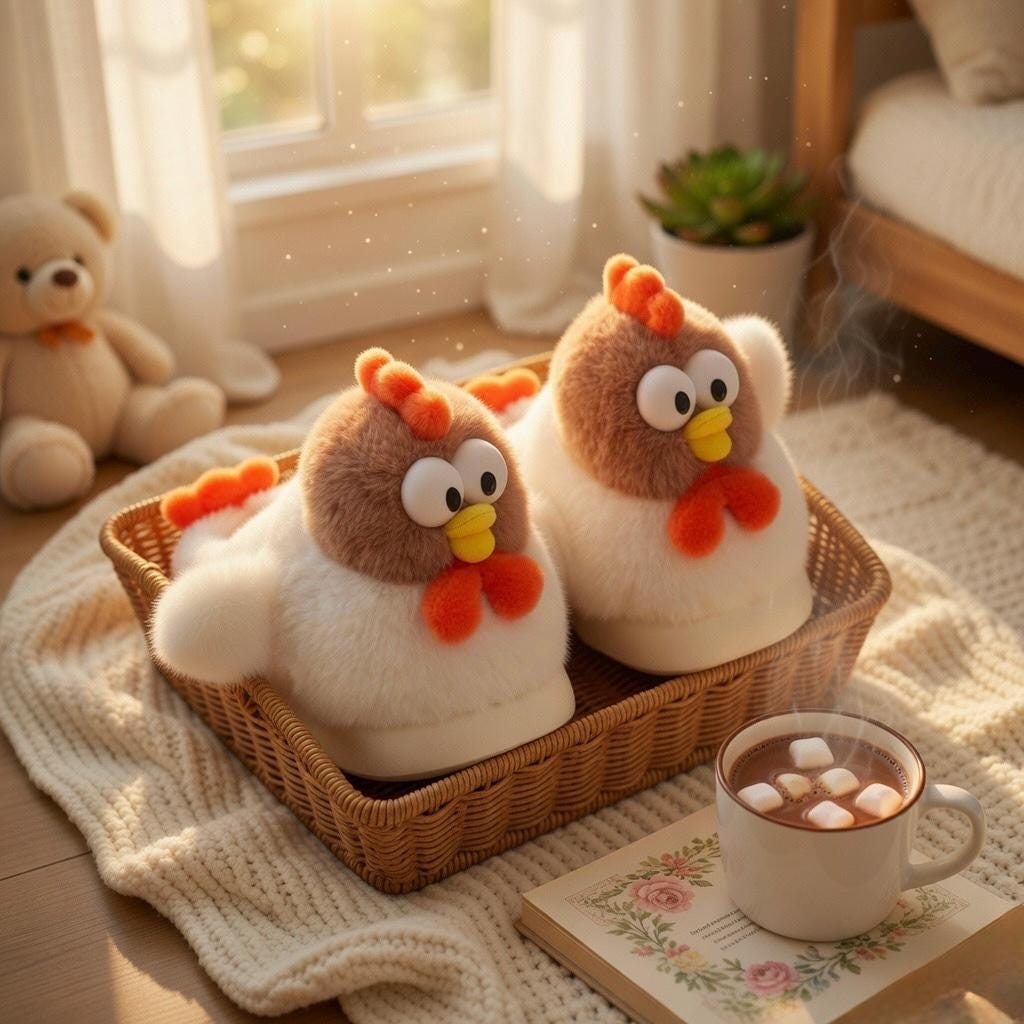 Plush Chicken Slippers | Cozy Cartoon Animal House Shoes | SoftSlipsy