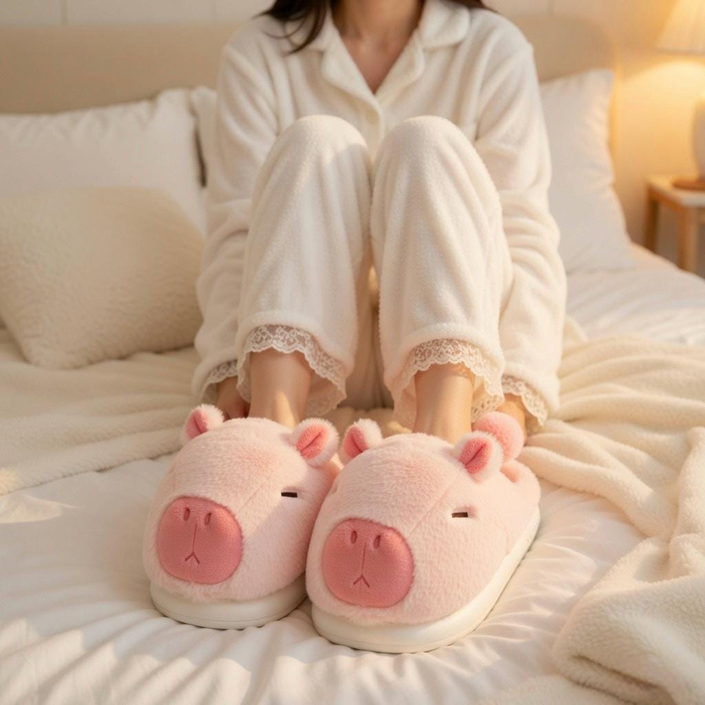 Capybara Plush Slippers | Fluffy Animal House Shoes, Cozy Indoor Footwear | SoftSlipsy