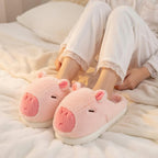 Pink Capybara Plush Slippers | Cozy Animal House Shoes | Fluffy Indoor Footwear | SoftSlipsy