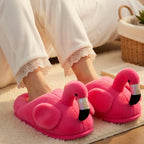 Flamingo Plush Slippers | Cozy Pink Animal House Shoes, Soft Winter Loungewear