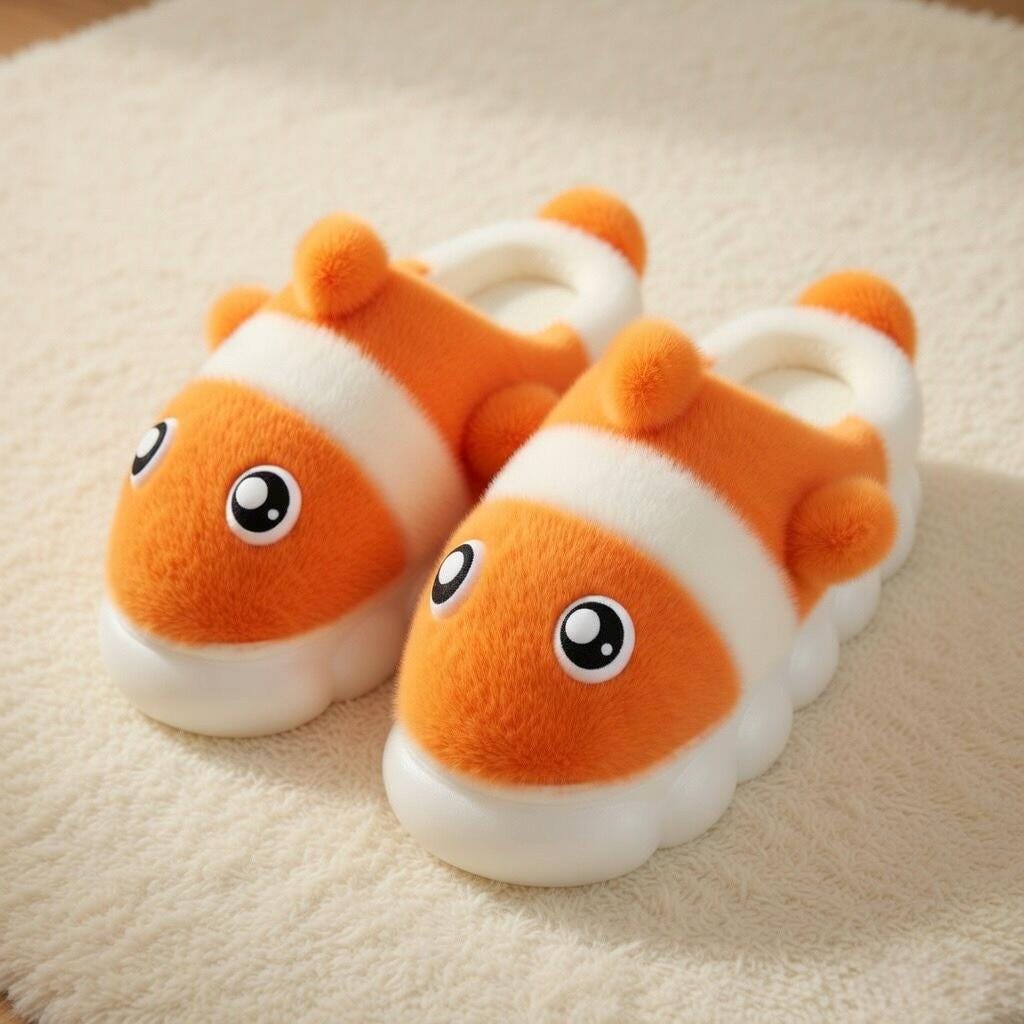 Clownfish Plush Slippers | Cozy Cartoon Fish Indoor House Shoes | SoftSlipsy
