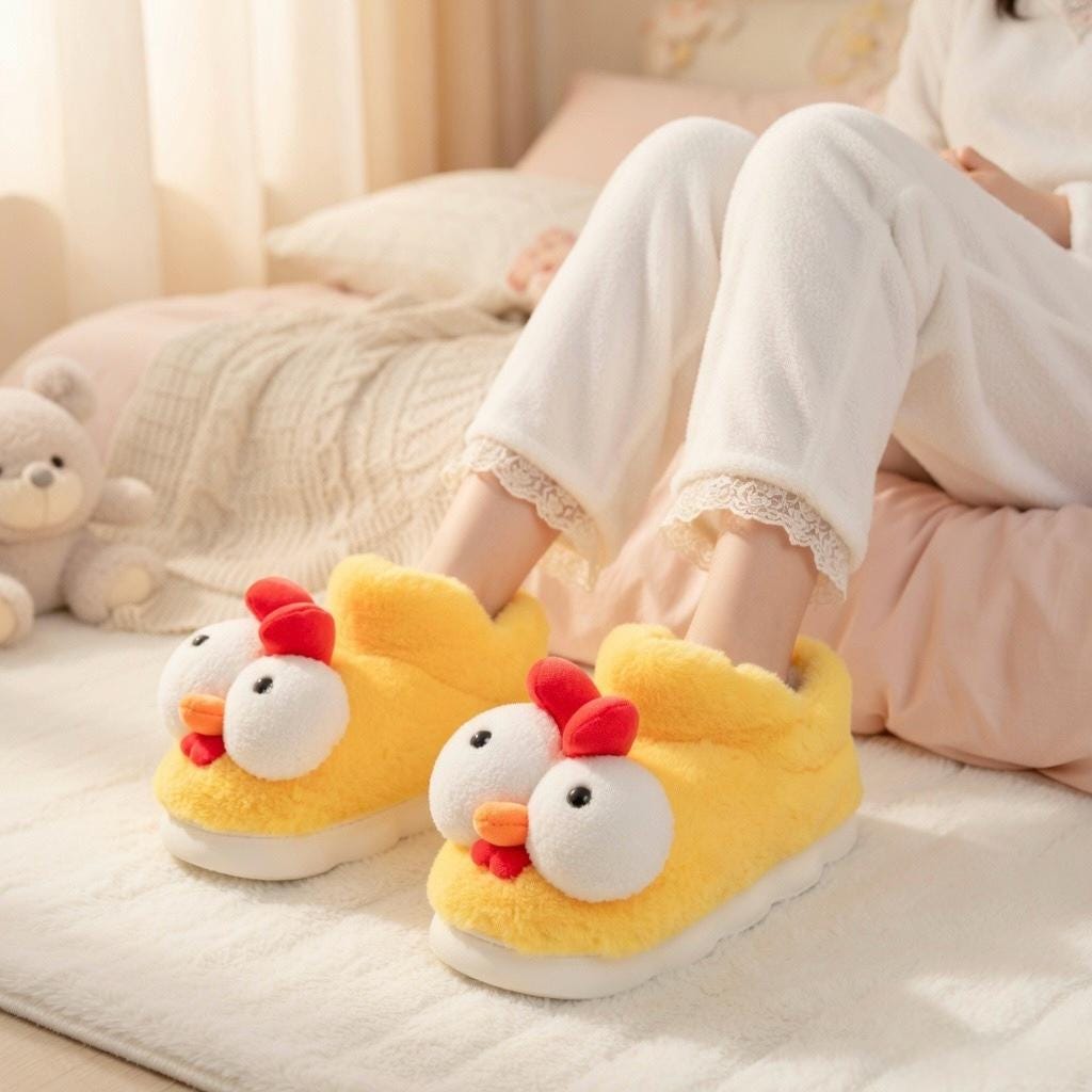 Plush Yellow Chicken Slippers | Cozy Cartoon Animal House Shoes | SoftSlipsy