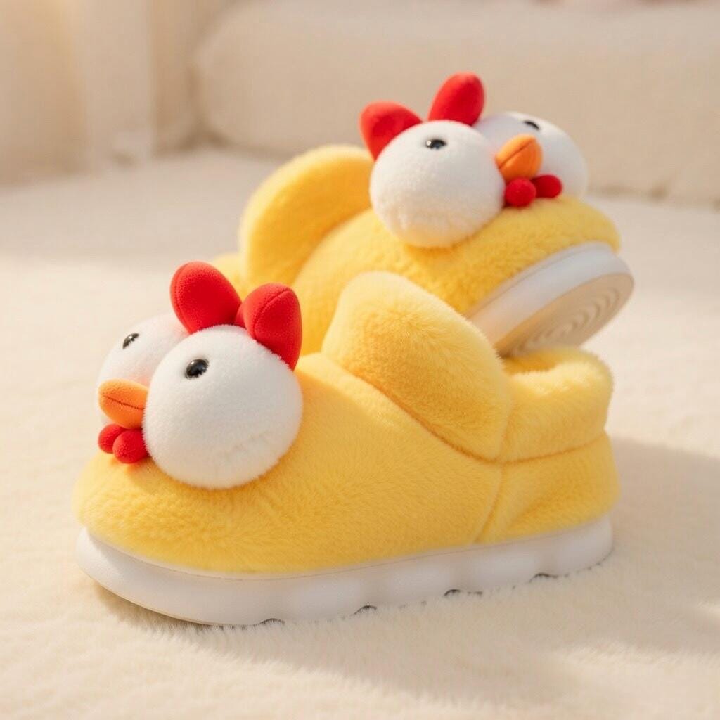 Plush Yellow Chicken Slippers | Cozy Cartoon Animal House Shoes | SoftSlipsy