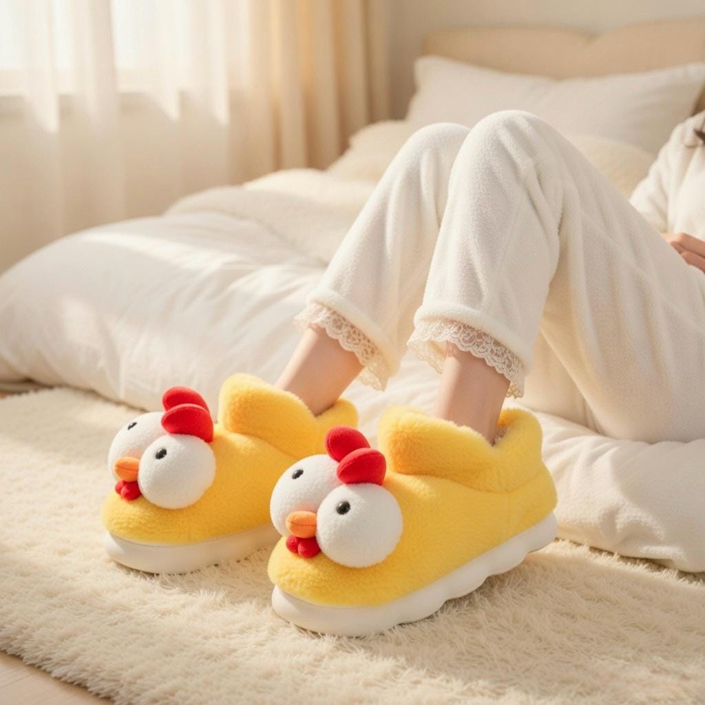 Plush Yellow Chicken Slippers | Cozy Cartoon Animal House Shoes | SoftSlipsy