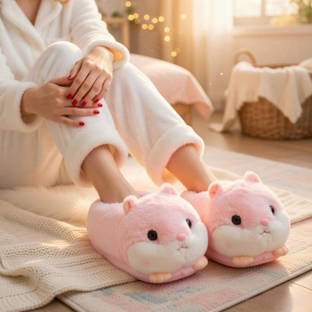 Plush Hamster Slippers | Cozy Fluffy Animal House Shoes, Winter Warmth | SoftSlipsy