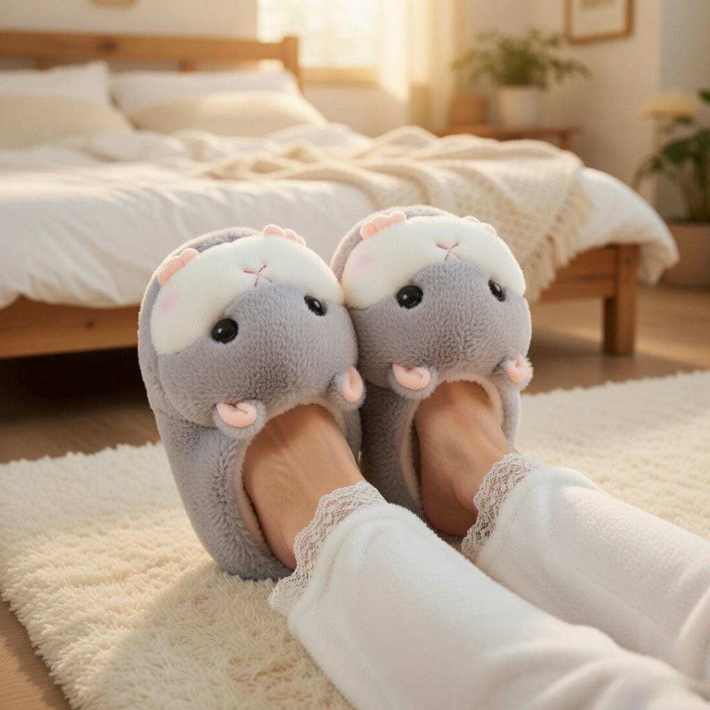 Plush Hamster Slippers | Cozy Fluffy Animal House Shoes, Winter Warmth | SoftSlipsy
