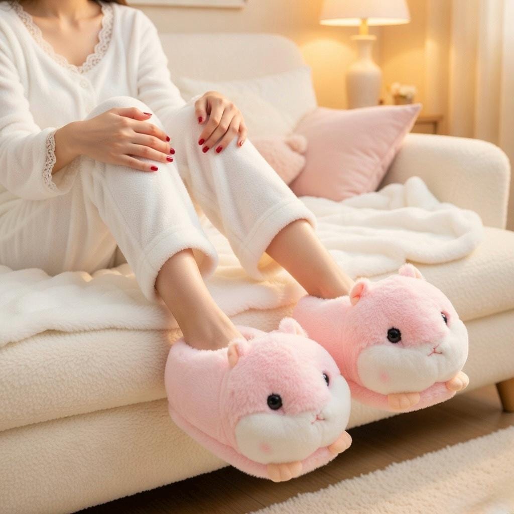 Plush Hamster Slippers | Cozy Fluffy Animal House Shoes, Winter Warmth | SoftSlipsy