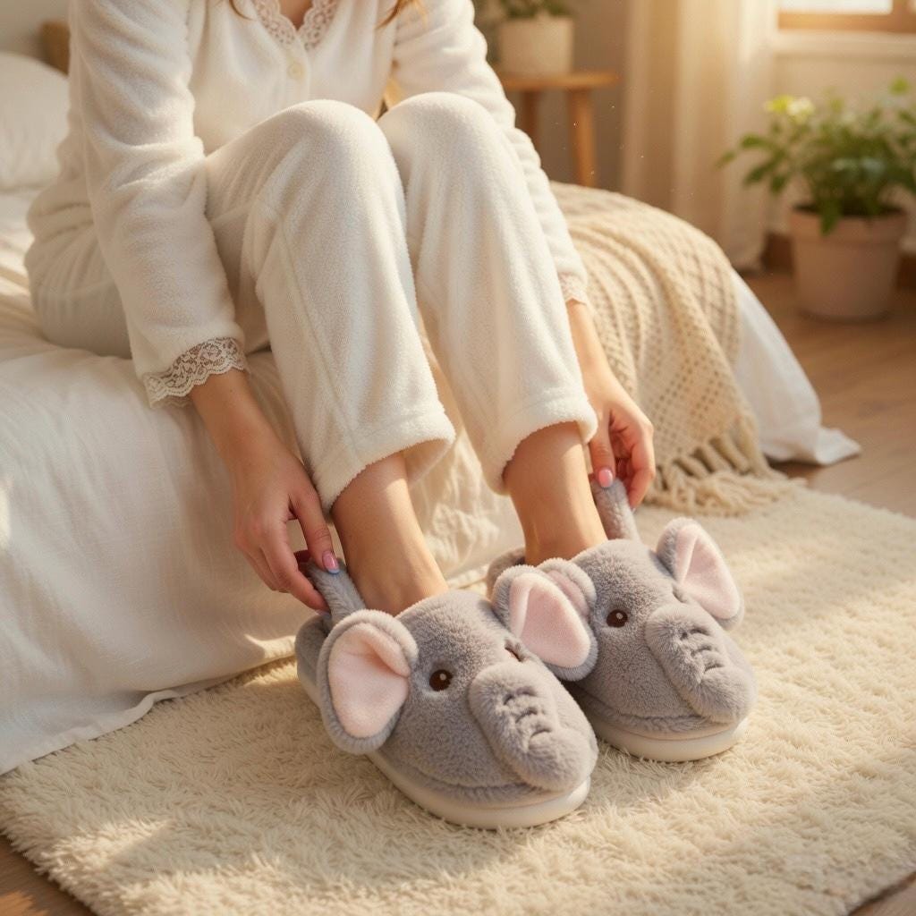 Plush Elephant Slippers | Cozy Fluffy Animal House Shoes (Winter Warmth) | SoftSlipsy