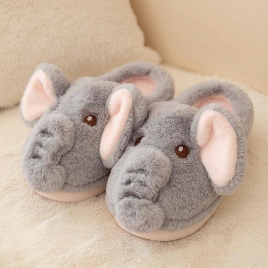 Plush Elephant Slippers | Cozy Fluffy Animal House Shoes (Winter Warmth) | SoftSlipsy