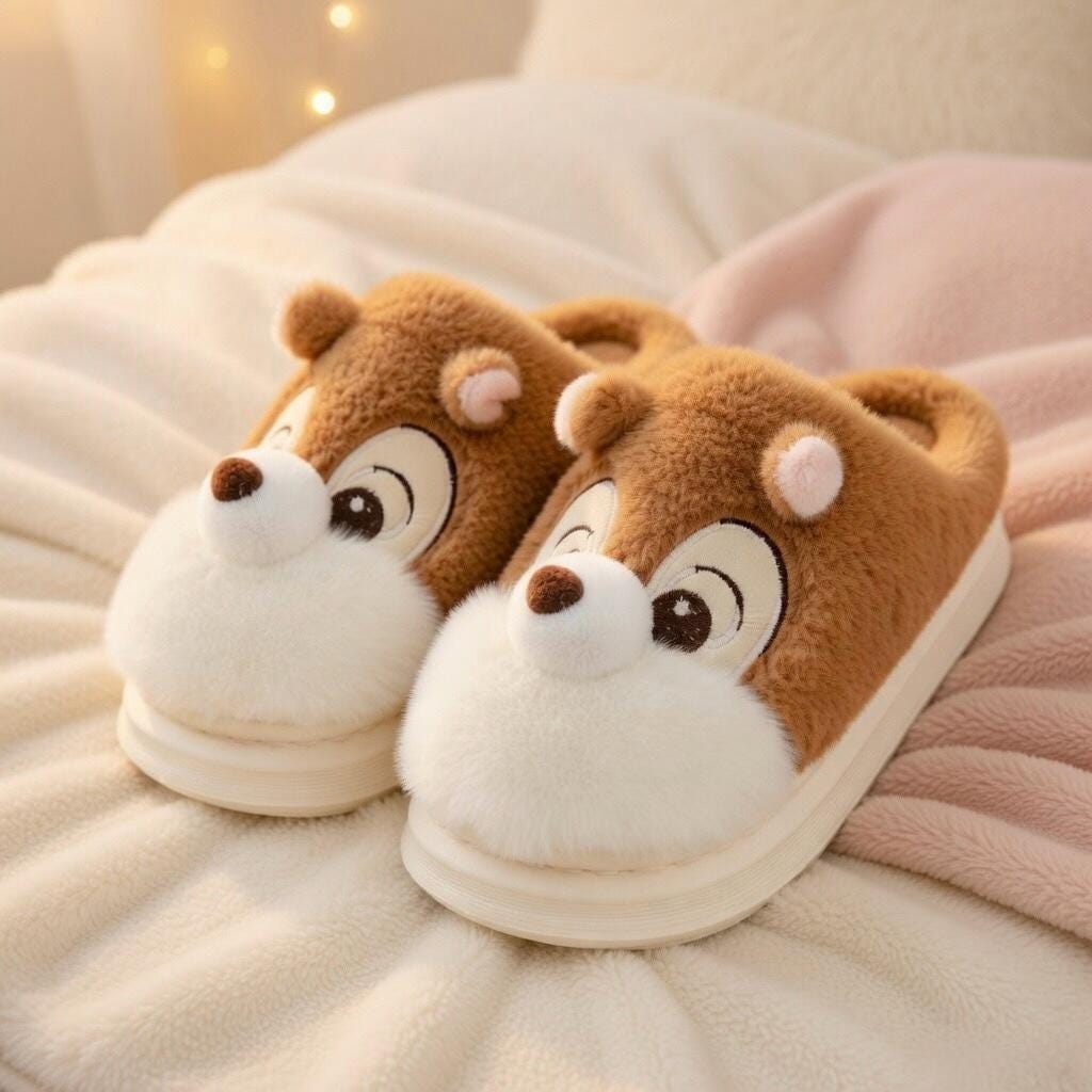 Plush Squirrel Slippers | Cozy Fluffy Animal House Shoes (Winter Warmth) | SoftSlipsy