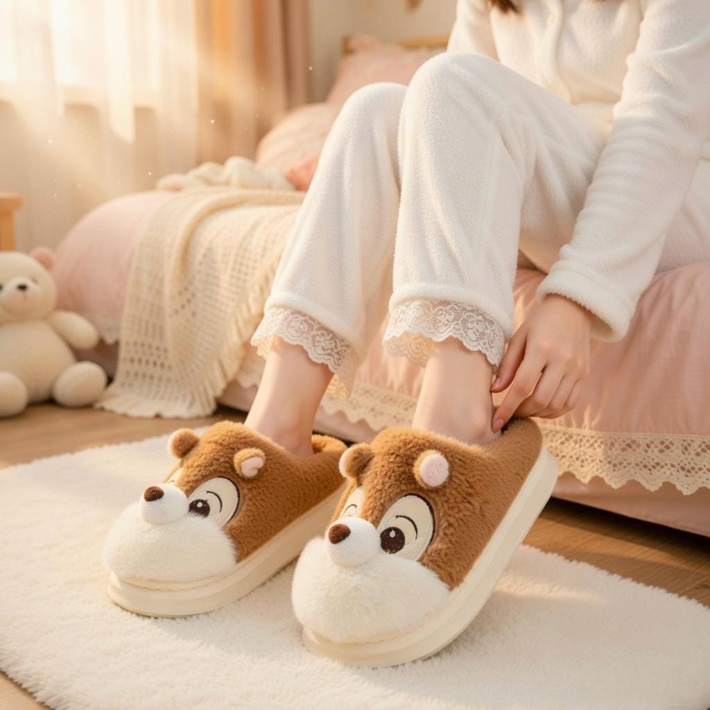 Plush Squirrel Slippers | Cozy Fluffy Animal House Shoes (Winter Warmth) | SoftSlipsy