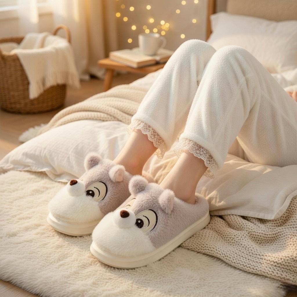 Plush Squirrel Slippers | Cozy Fluffy Animal House Shoes (Winter Warmth) | SoftSlipsy