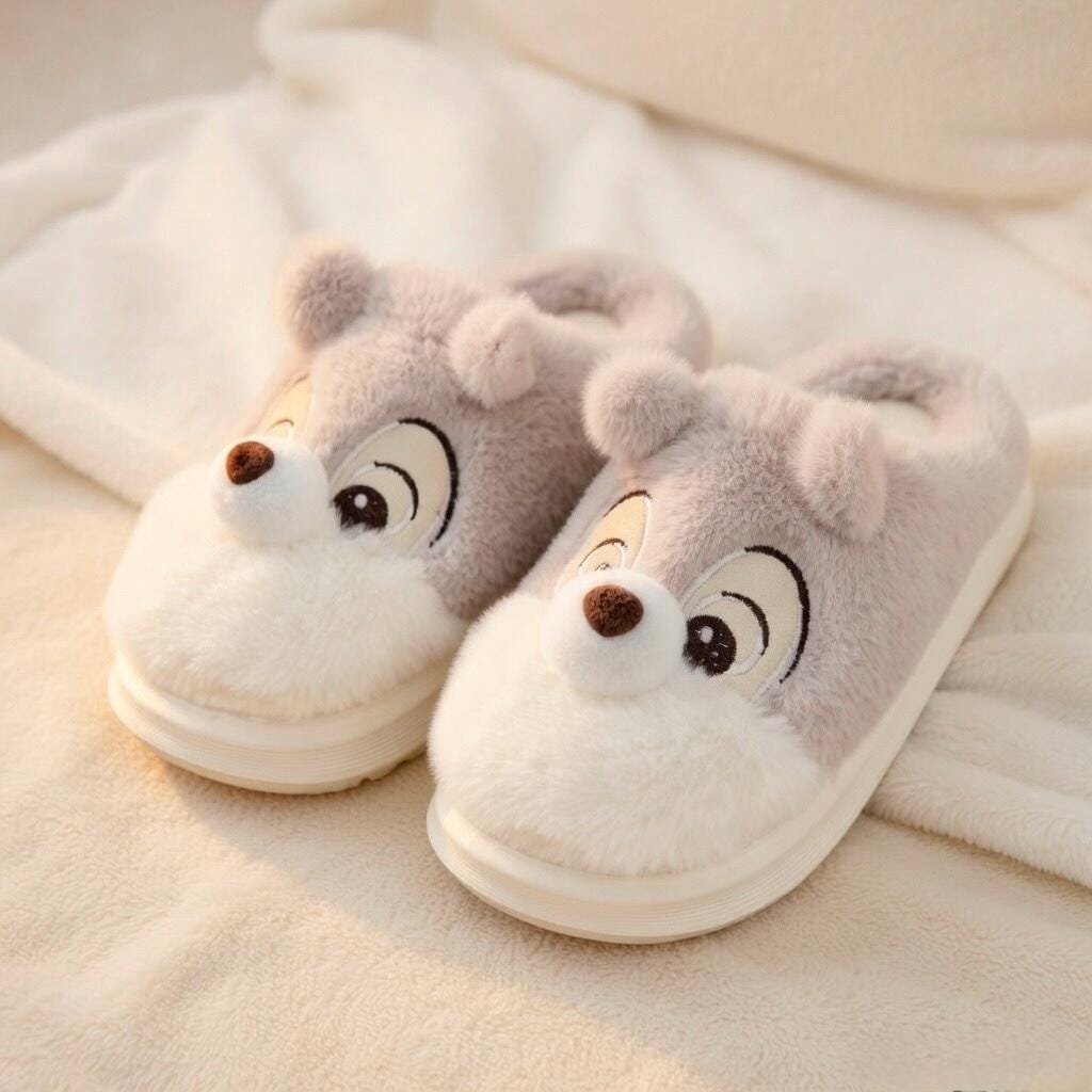 Plush Squirrel Slippers | Cozy Fluffy Animal House Shoes (Winter Warmth) | SoftSlipsy