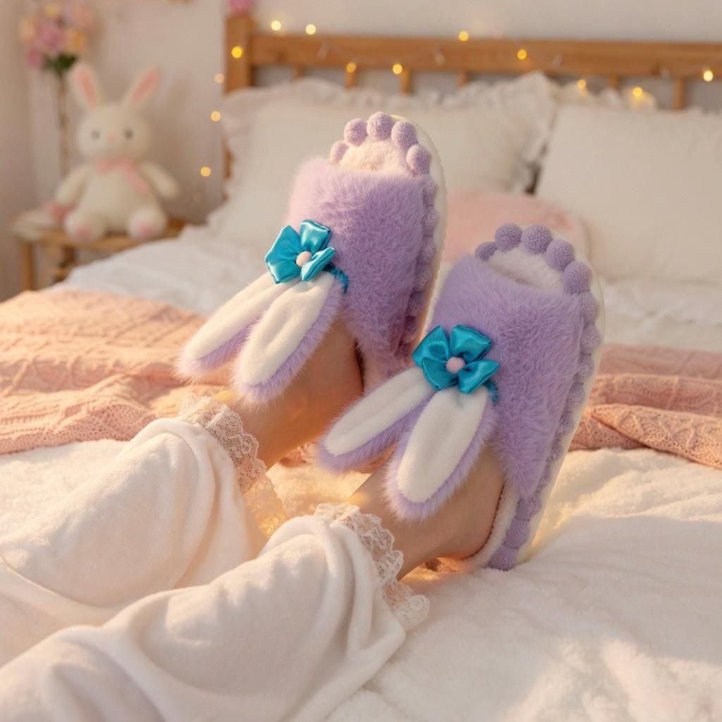 Plush Bunny Slippers | Faux Fur Open Toe House Shoes, Cozy Indoor Comfort | SoftSlipsy