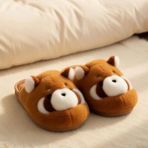Raccoon Plush Slippers | Fluffy Animal House Shoes | Cozy Winter Indoor Comfort | SoftSlipsy