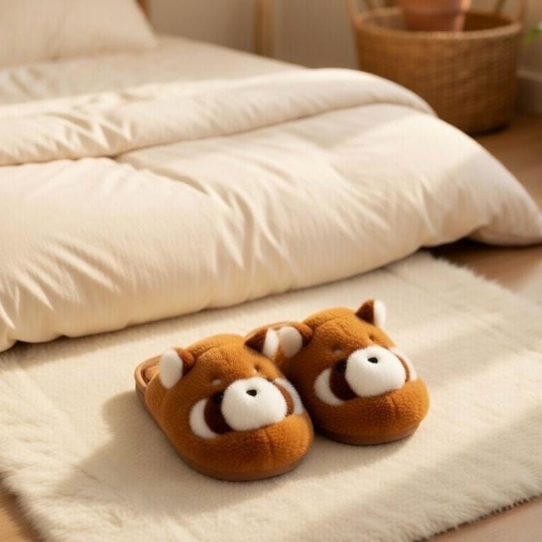 Raccoon Plush Slippers | Fluffy Animal House Shoes | Cozy Winter Indoor Comfort | SoftSlipsy
