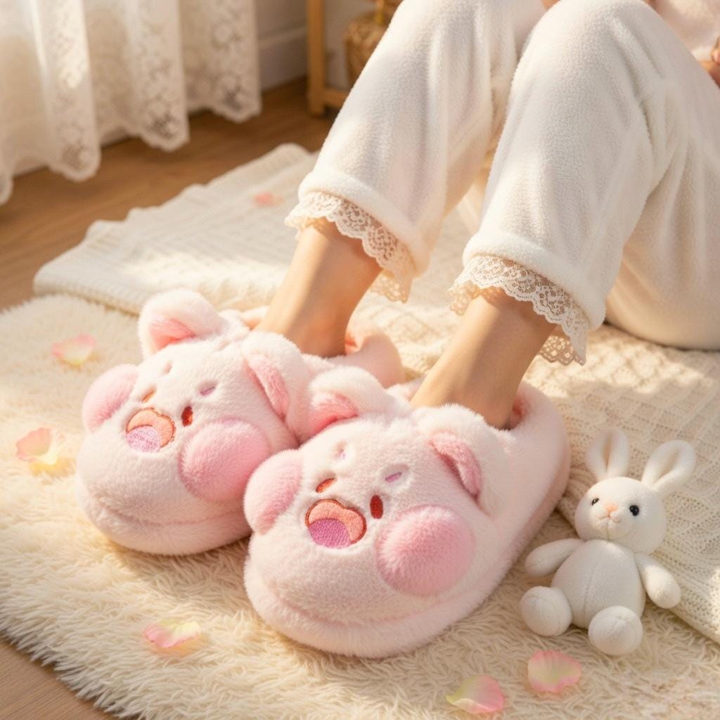 Plush Pig Animal Slippers | Cozy Fluffy Indoor House Shoes | SoftSlipsy