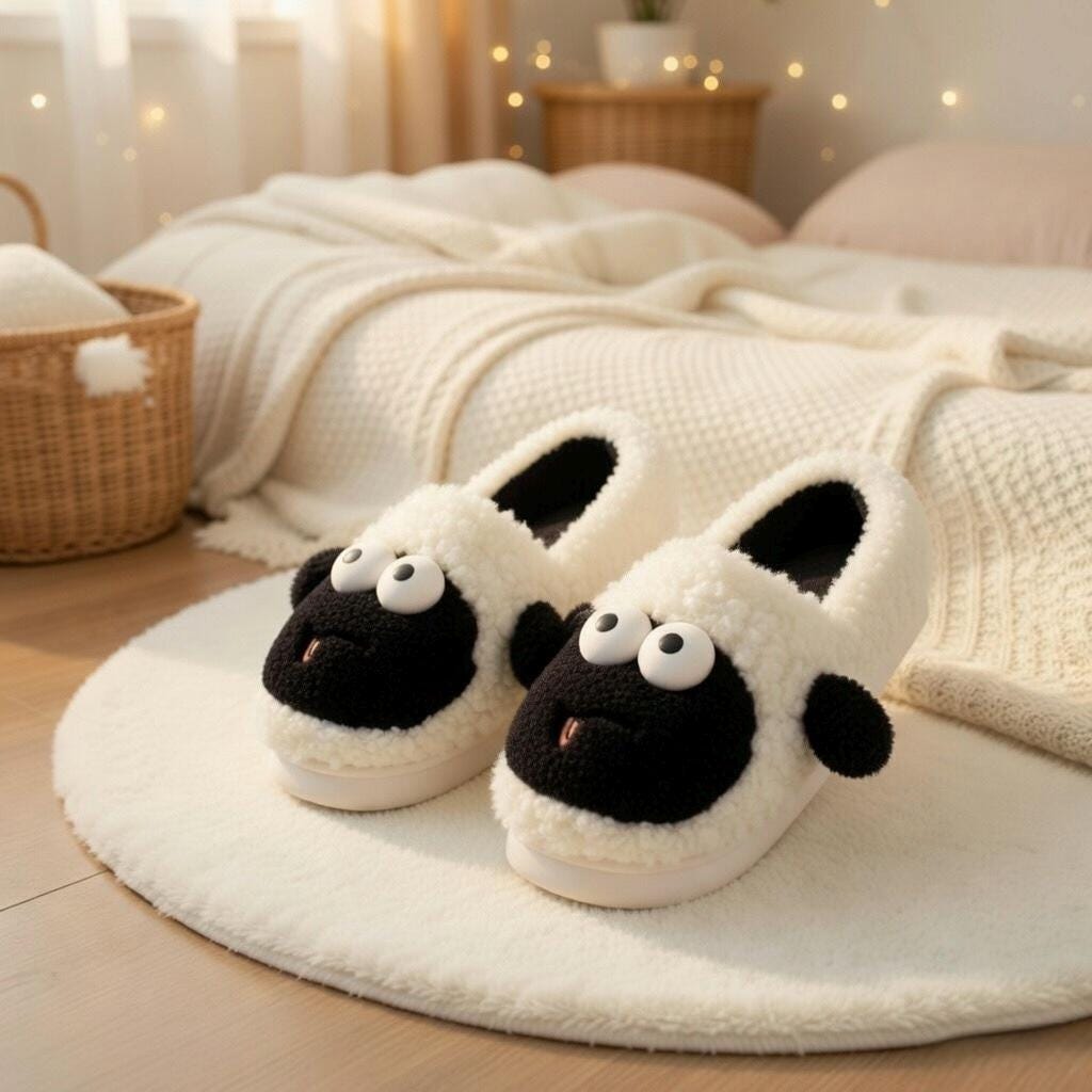 Plush Sheep Slippers | Cozy Fluffy Animal House Shoes (Non-slip Sole) | SoftSlipsy