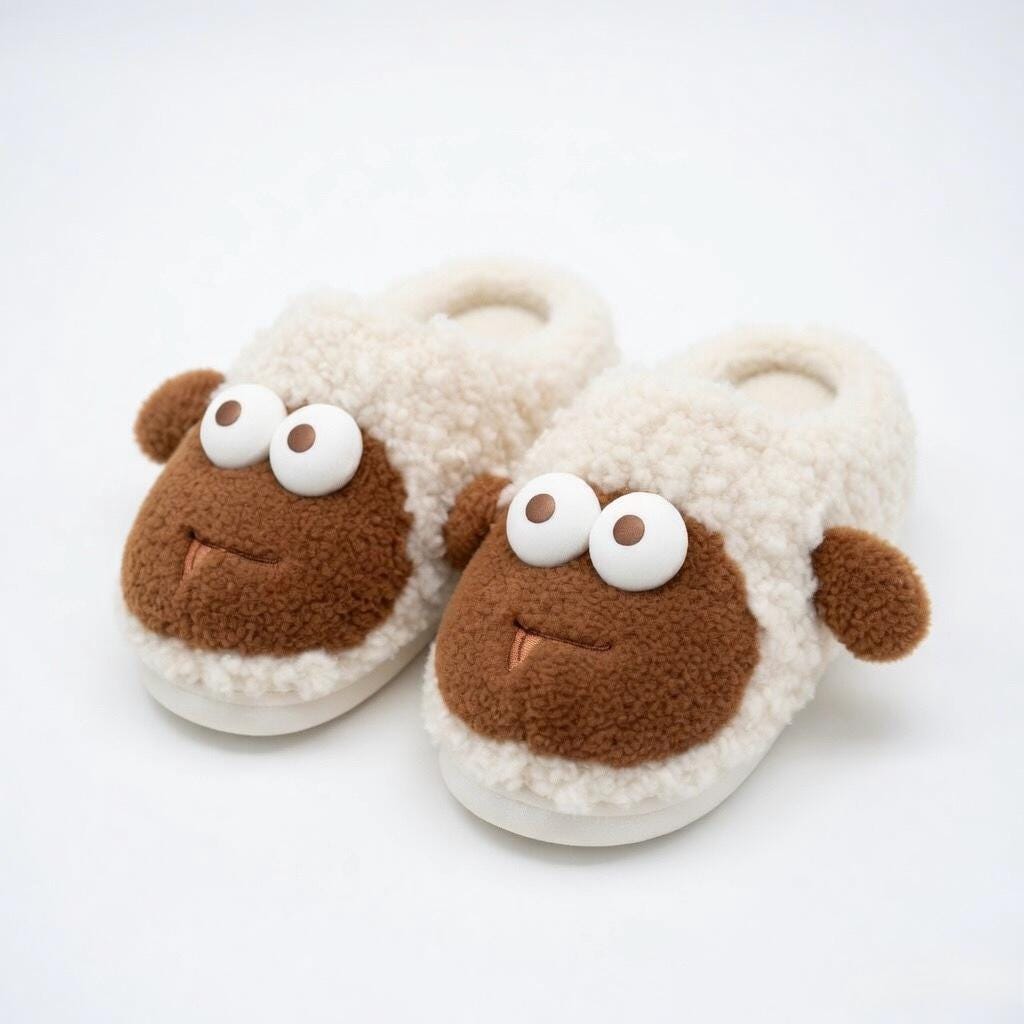 Plush Sheep Slippers | Cozy Fluffy Animal House Shoes (Non-slip Sole) | SoftSlipsy