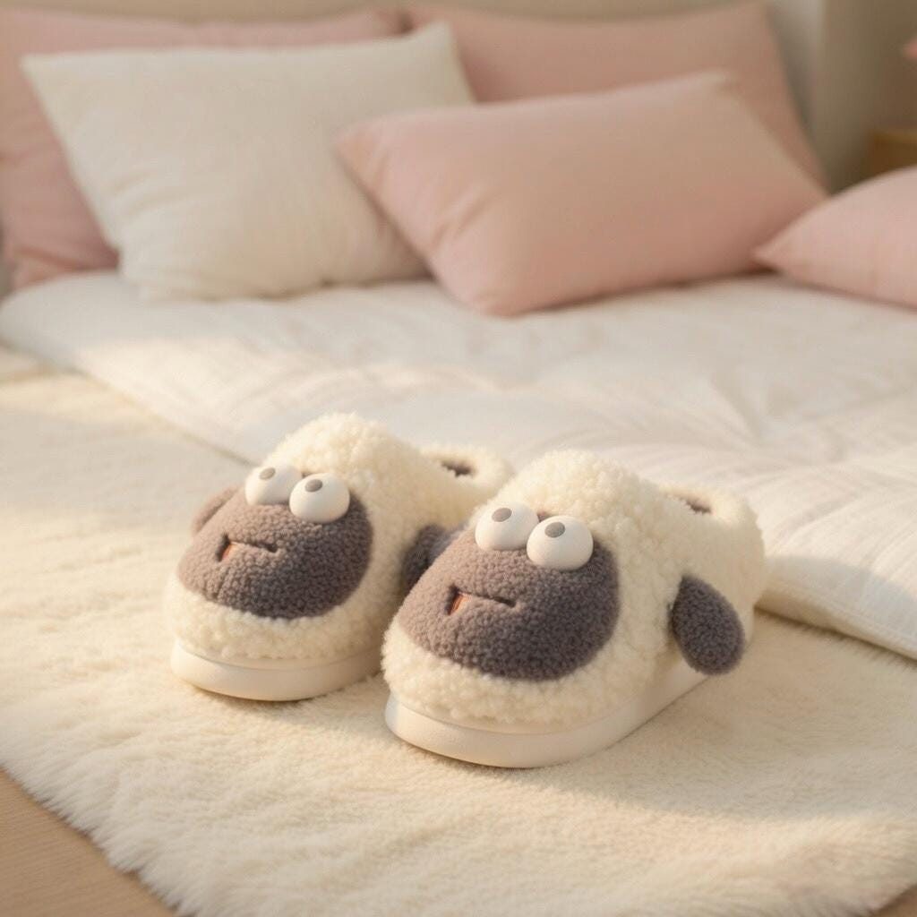 Plush Sheep Slippers | Cozy Fluffy Animal House Shoes (Non-slip Sole) | SoftSlipsy