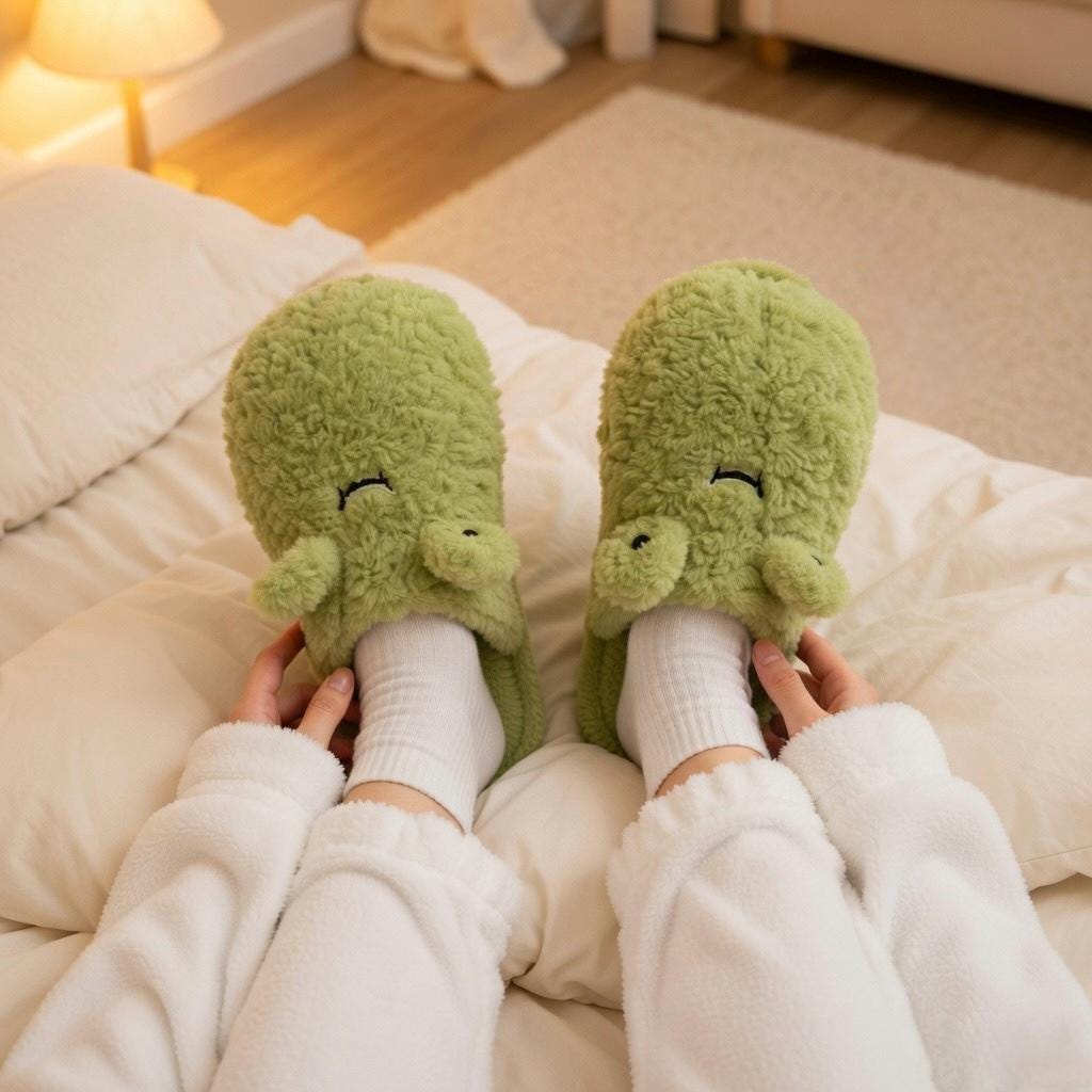 Plush Frog Slippers | Cozy Fluffy Animal House Shoes, Winter Warmth | SoftSlipsy