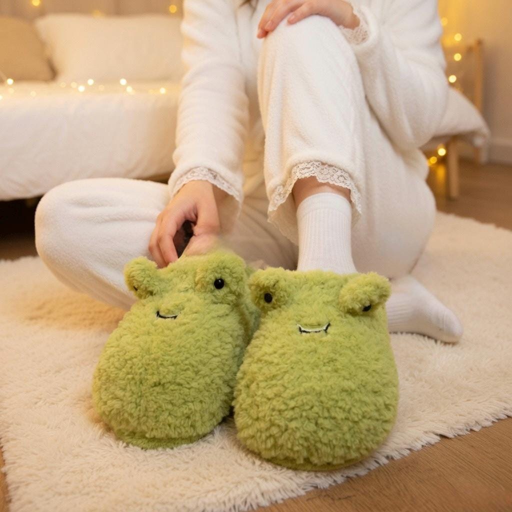 Plush Frog Slippers | Cozy Fluffy Animal House Shoes, Winter Warmth | SoftSlipsy