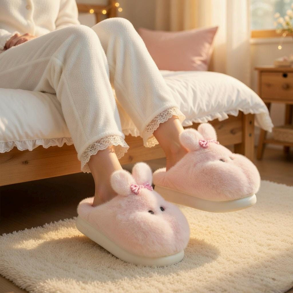 Plush Bunny Slippers | Soft Fluffy Indoor Shoes | Cozy Animal Winter Home Slippers | SoftSlipsy
