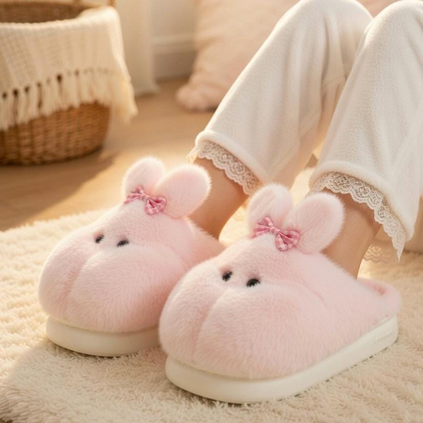 Plush Bunny Slippers | Soft Fluffy Indoor Shoes | Cozy Animal Winter Home Slippers | SoftSlipsy