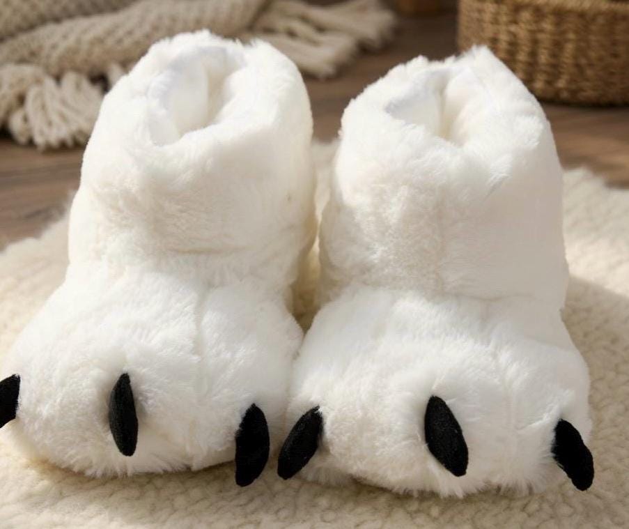 Bear Paw Plush Slippers | Fluffy Winter House Boots, Cozy Animal Indoor Shoes | SoftSlipsy