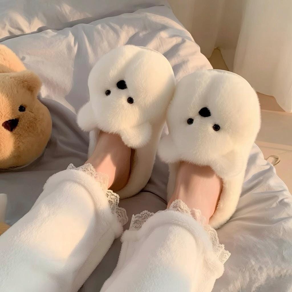 Plush Bear Slippers | Kawaii Cartoon Animal Indoor Shoes | SoftSlipsy