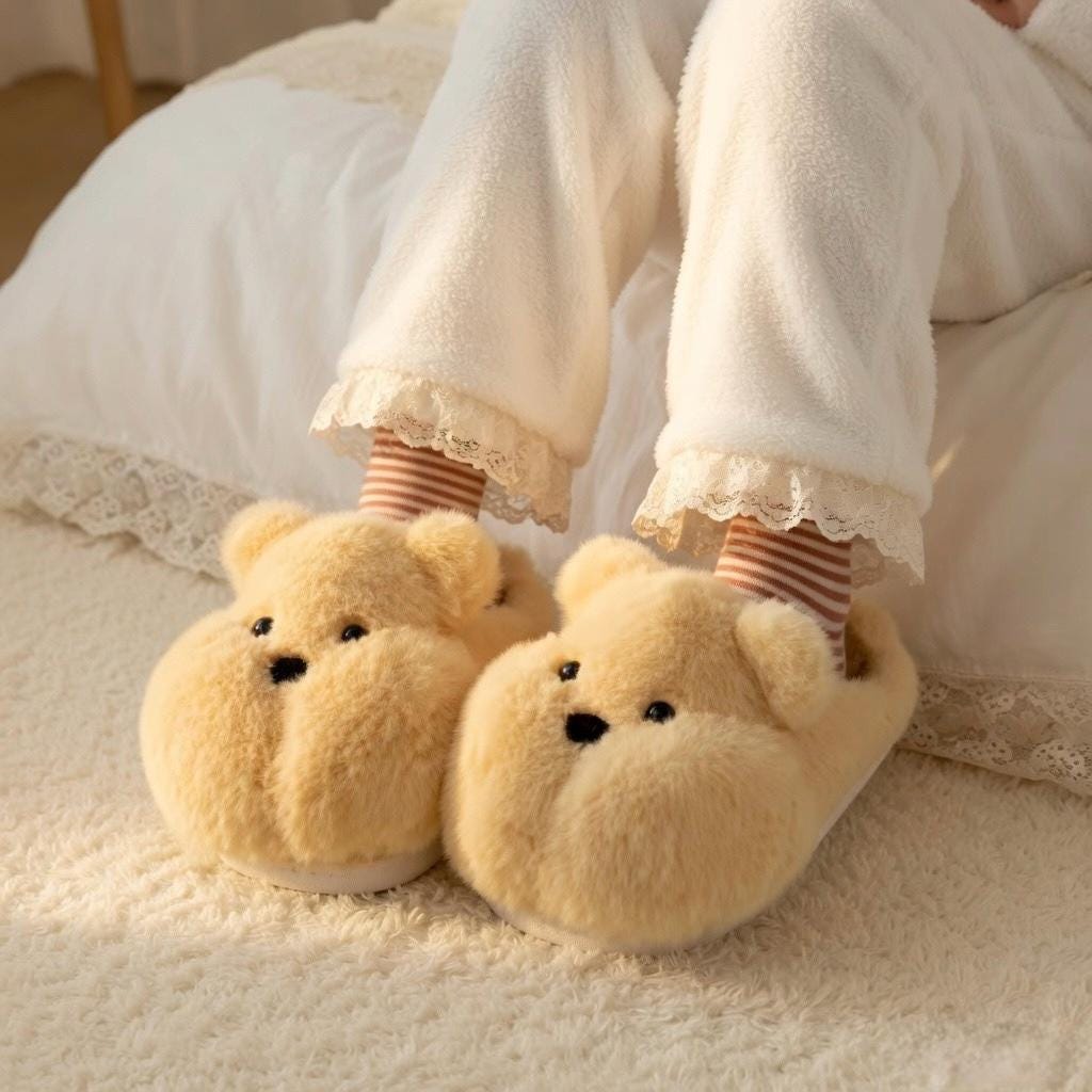 Plush Bear Slippers | Kawaii Cartoon Animal Indoor Shoes | SoftSlipsy