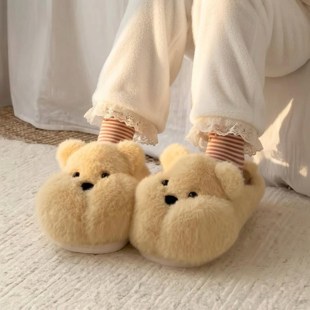 Plush Bear Slippers | Cozy Cartoon Animal House Shoes, Winter Warmth| SoftSlipsy