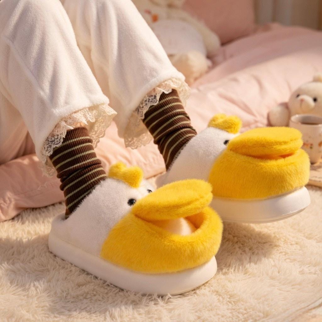 Plush Duck Slippers | Cozy Cartoon Animal House Shoes, Winter Warmth | SoftSlipsy