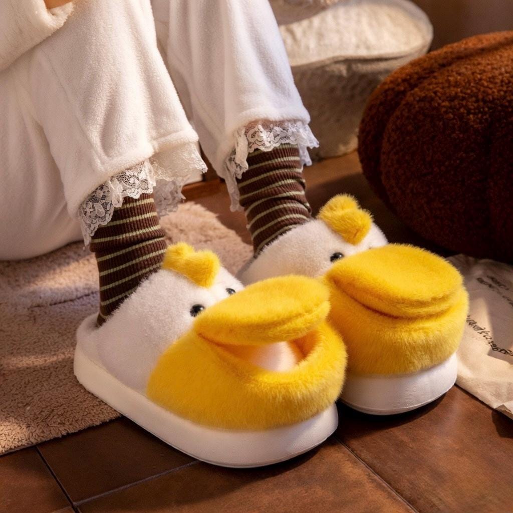 Plush Duck Slippers | Cozy Cartoon Animal House Shoes, Winter Warmth | SoftSlipsy