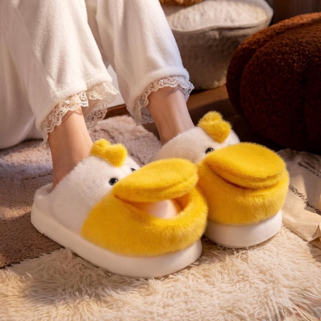 Plush Duck Slippers | Cozy Cartoon Animal House Shoes, Winter Warmth | SoftSlipsy