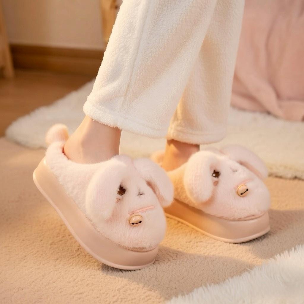Plush Puppy Platform Slippers | Cozy Winter Animal House Shoes | SoftSlipsy