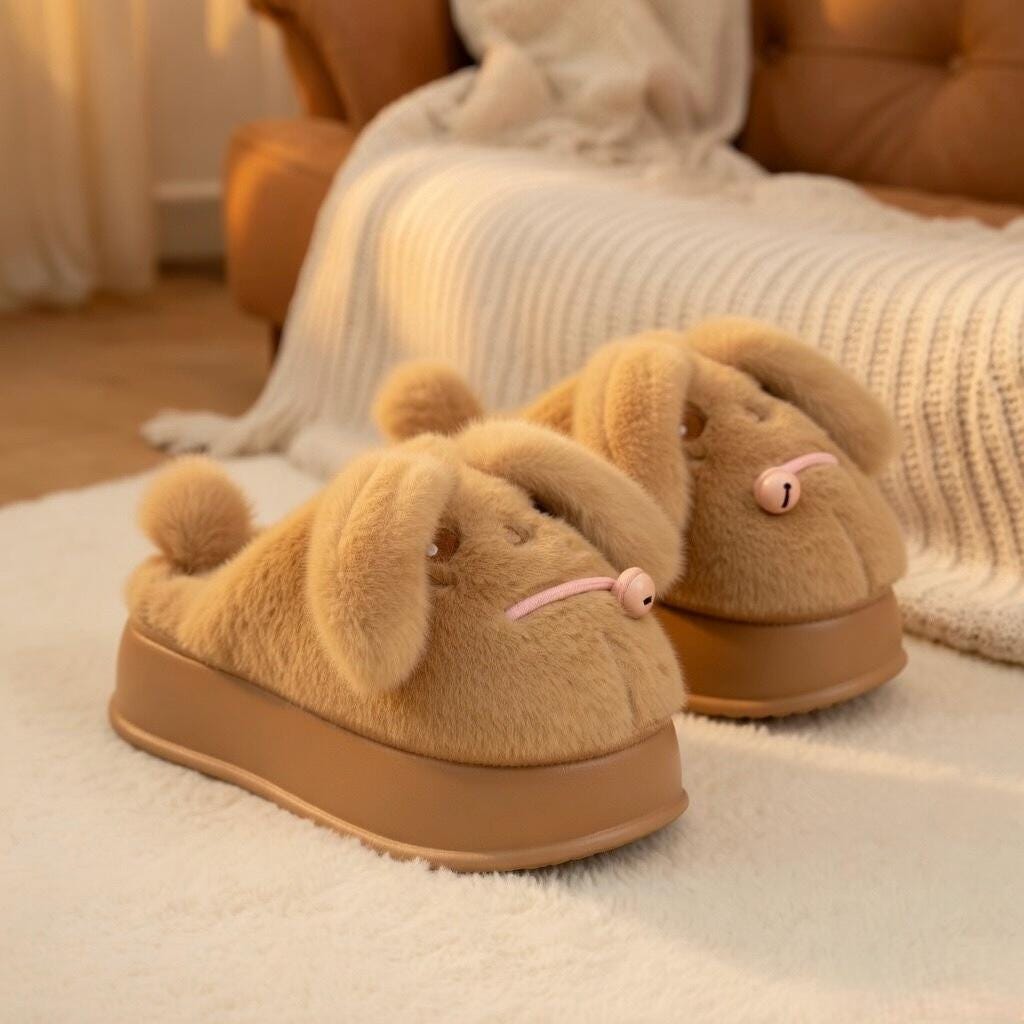 Plush Puppy Platform Slippers | Cozy Winter Animal House Shoes | SoftSlipsy