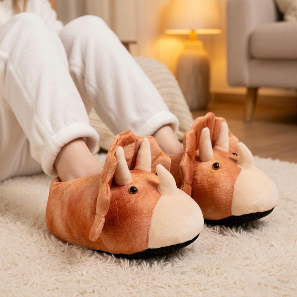 Plush Dinosaur Slippers | Cozy Cartoon Animal House Shoes | SoftSlipsy
