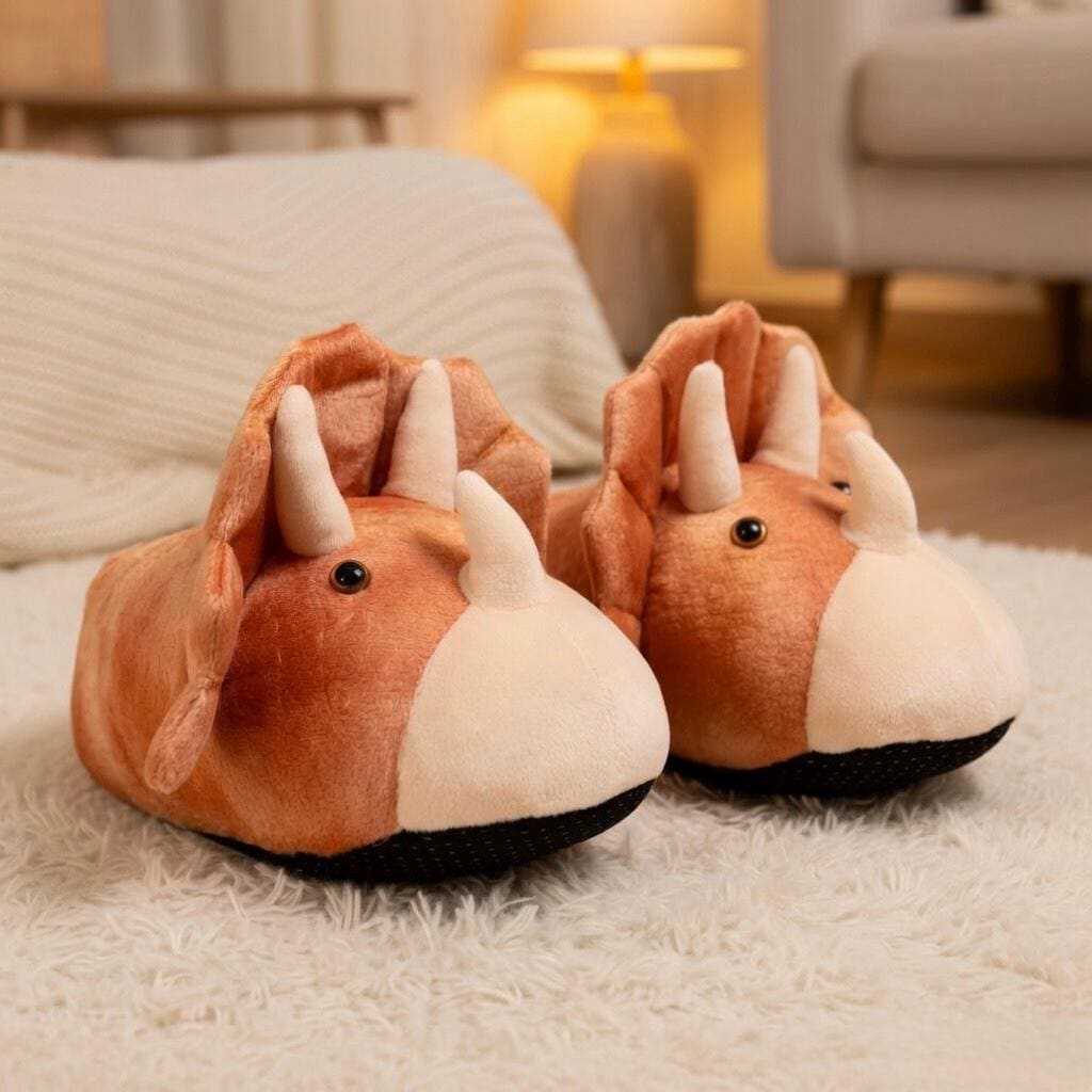 Plush Dinosaur Slippers | Cozy Cartoon Animal House Shoes | SoftSlipsy