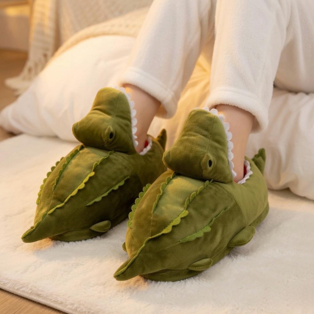 Plush Crocodile Slippers | Cozy Cartoon Animal House Shoes | SoftSlipsy