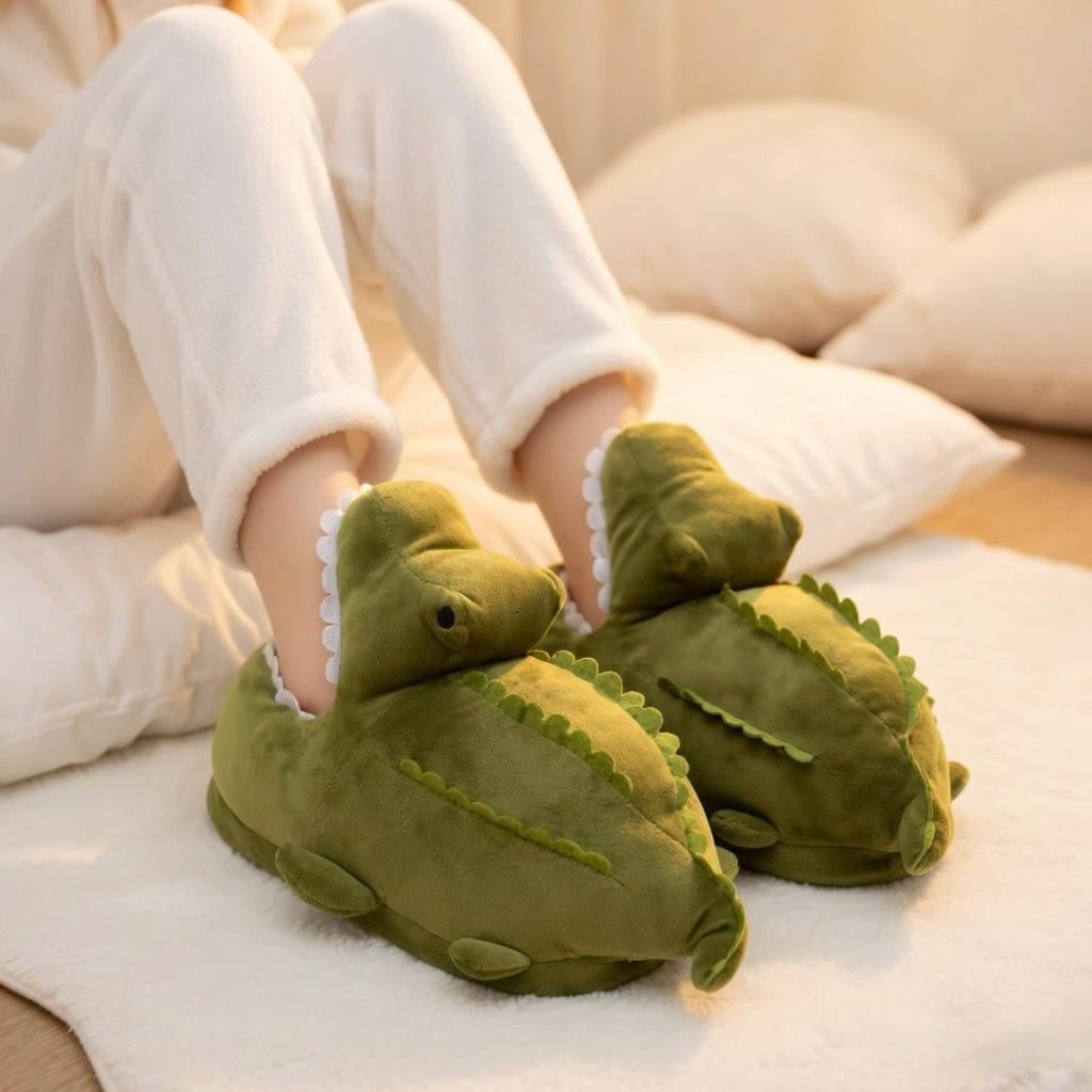 Plush Crocodile Slippers | Cozy Cartoon Animal House Shoes | SoftSlipsy