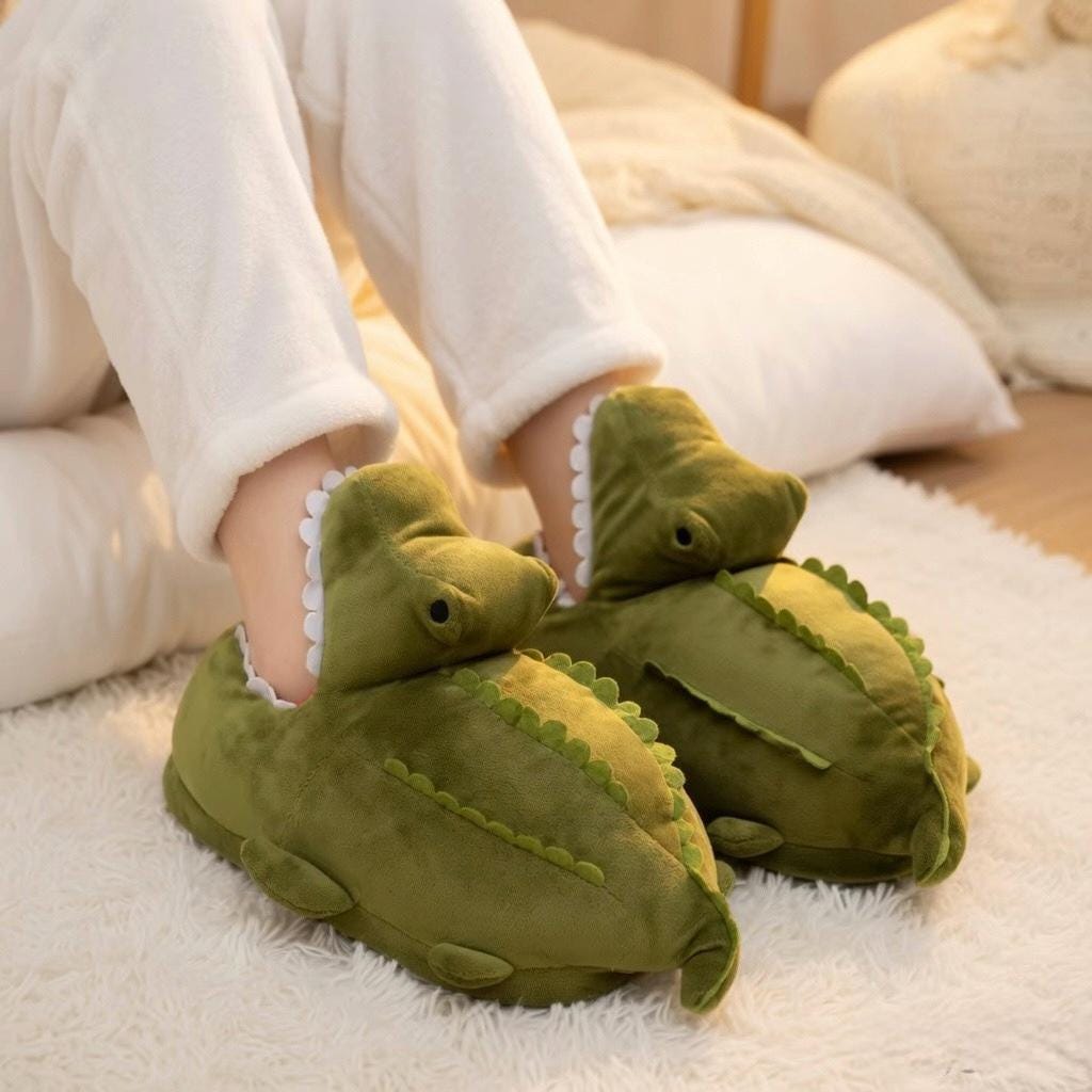 Plush Crocodile Slippers | Cozy Cartoon Animal House Shoes | SoftSlipsy